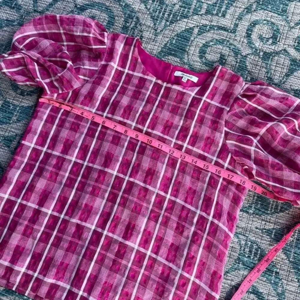 Madewell Fuchsia Plaid Puff Sleeve Blouse Top‎ - Size XS